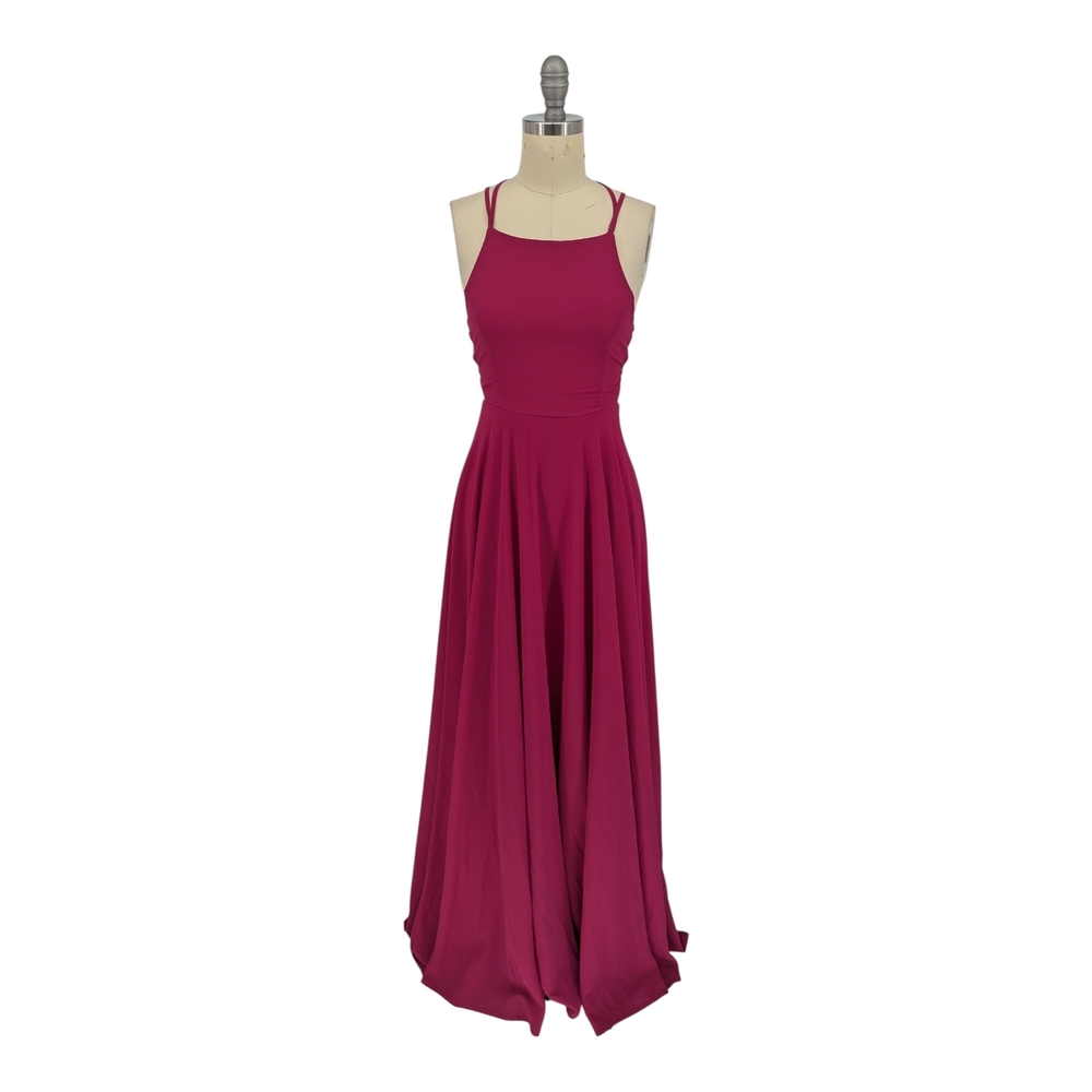 00979 Lulus Lace Up Back Maxi Dress Magenta size XSmall bridesmaid wedding